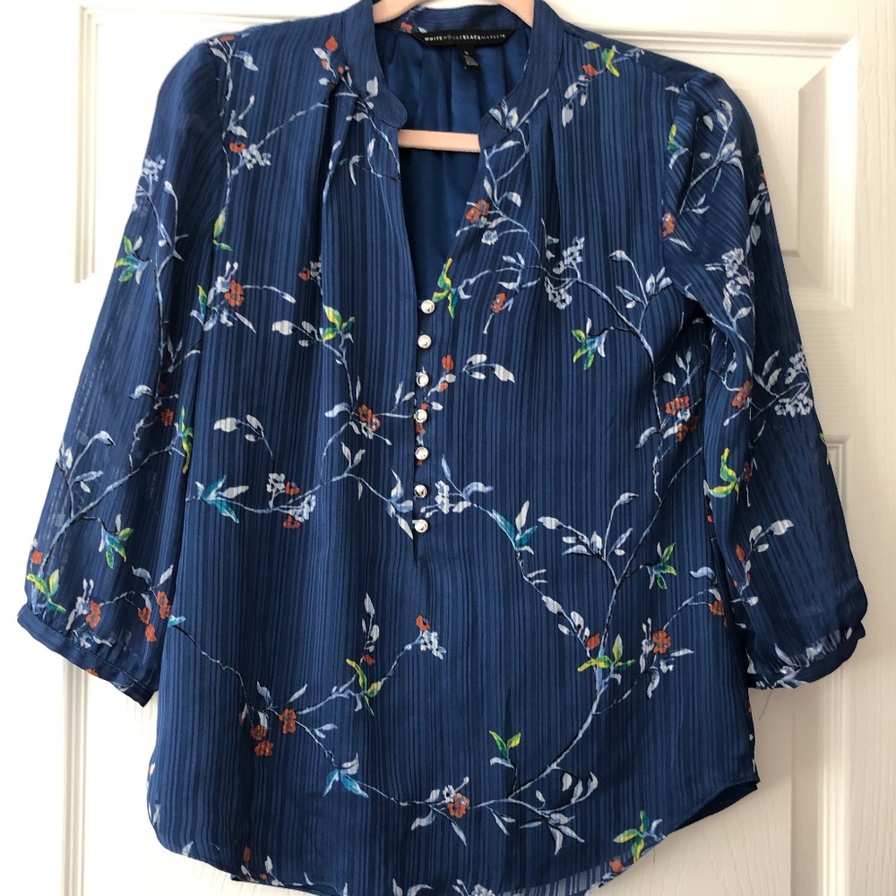 Silky Blue White House Black Market Blouse
